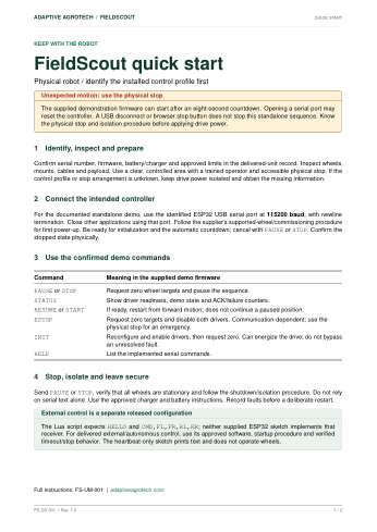 First page of the FieldScout quick-start guide