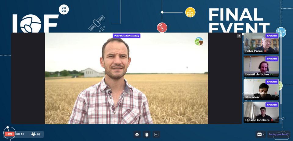 ARVALIS presenter speaking at the online IoF2020 final event