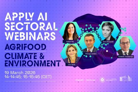 Official Apply AI agrifood webinar graphic with portraits of its speakers