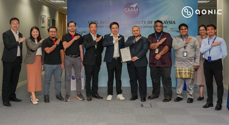 Aonic and CAAM representatives at the Unmanned Aerial Work Certificate presentation.
