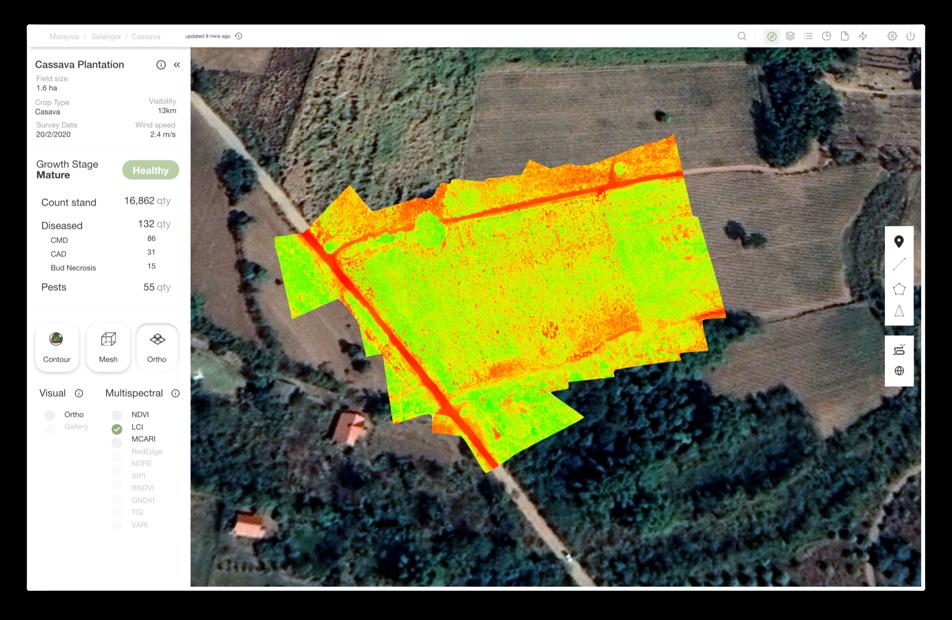 Agrimor crop-analysis interface shown by Aerodyne, using aerial field imagery. Product illustration; not an image of the 2023 AWS announcement.