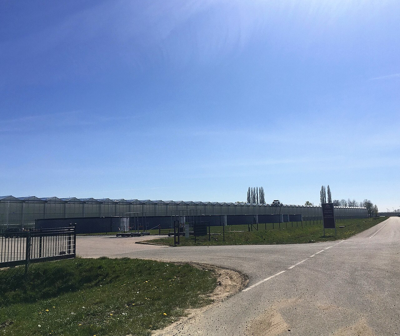 Large greenhouse complex beside a road in Huissen, the Netherlands