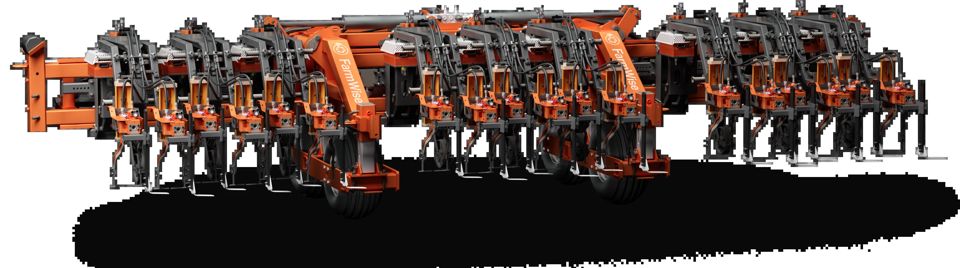Manufacturer product image of a FarmWise triple-bed Vulcan cultivator.