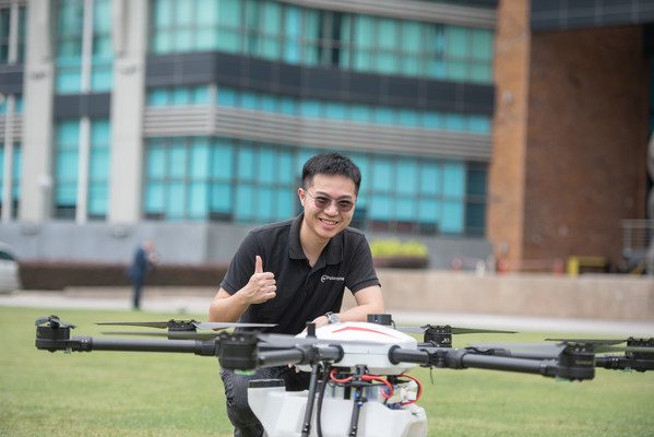 Poladrone founder Jin Xi Cheong with an Oryctes drone in the company’s 2021 funding release.
