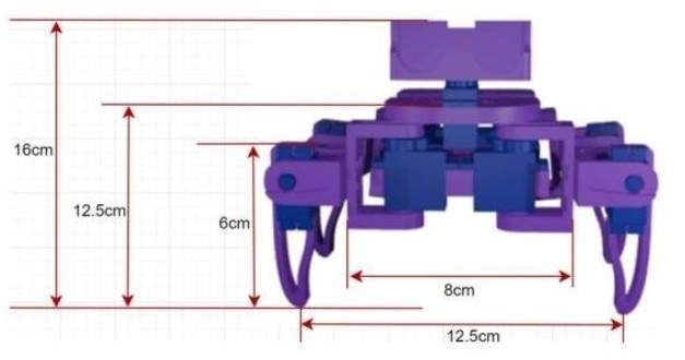 Original paper figure showing dimensions of the Colombian quadruped prototype.