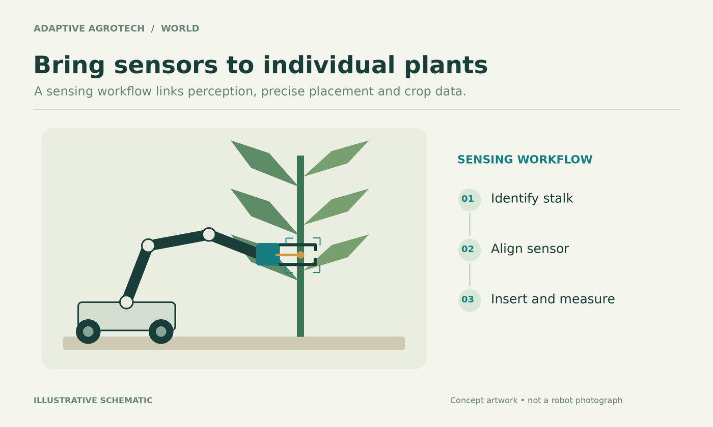 Original schematic of a generic robot arm positioning a sensor beside a plant stalk.