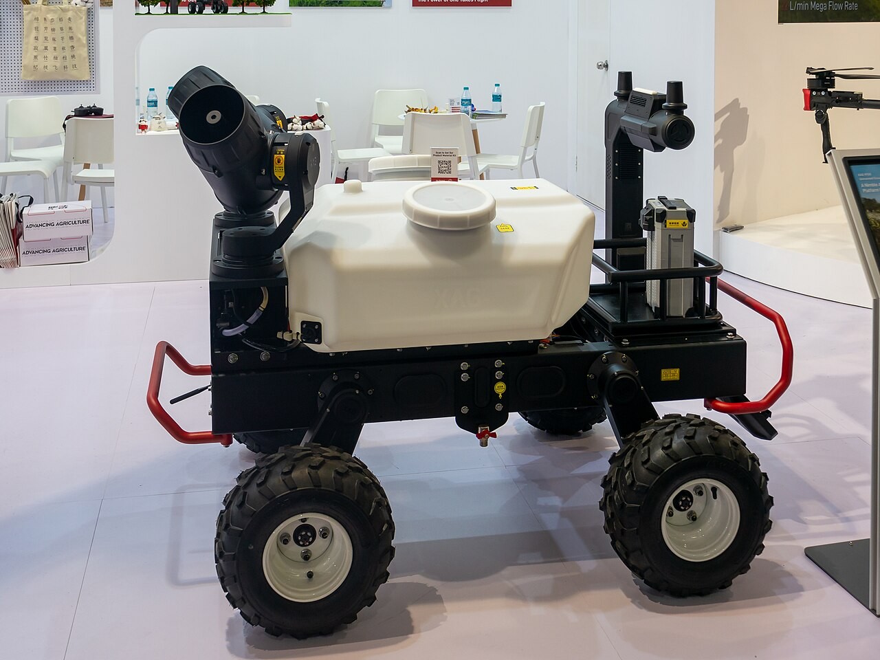 An XAG spraying robot displayed at Agritechnica 2023 in Hanover.